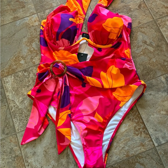 Eloquii Pink and Orange Floral One Piece Swimsuit size 18 - Picture 4 of 8